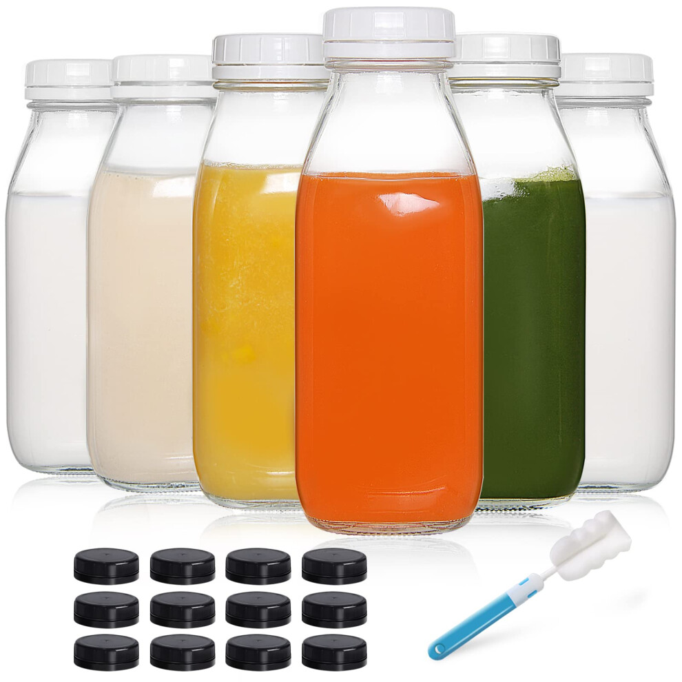 Bouteille de lait en verre YEBODA de 16 oz avec bouchons inviolables en plastique (lot de 6)