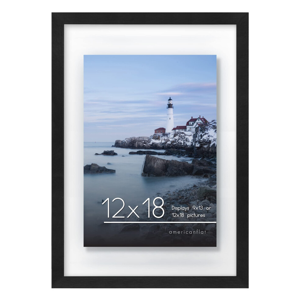 Cadre photo flottant Americanflat 12x18 en noir -     utiliser comme cadre 12x18, cadre flottant 8x10 ou cadre flottant 5x7 avec verre poli et
