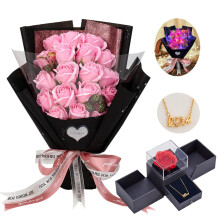 EIGHTOWN Roses Bukett Falsk konstgjord blomma - Konserverade rosa blommor med krlek Halsband fr henne - Tvlblommor - Unika presenter Alla hjr