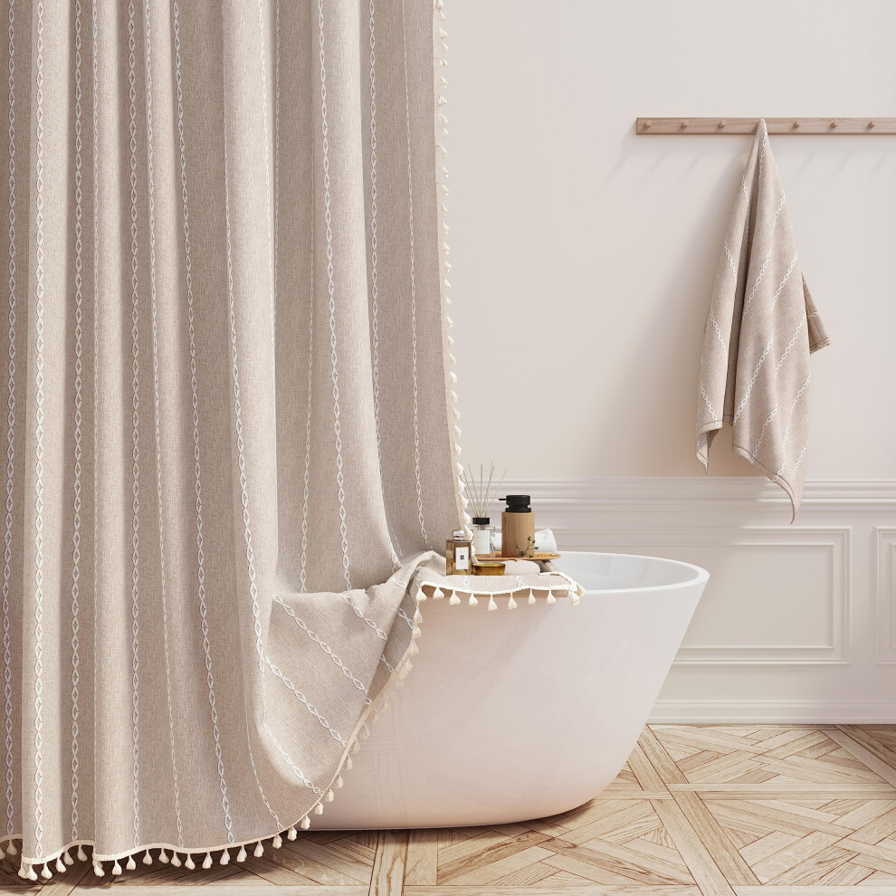 Rideau de douche en tissu BTTN Stall 54x78 Boho ray    lin robuste ensemble de rideau de douche     pompons avec 10 crochets    troit rustique Mo