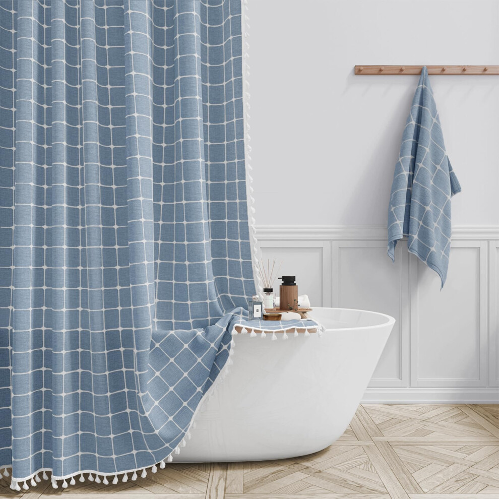 Rideau de douche en tissu BTTN Stall 54 x 78 pouces Boho Linen Rideau de douche en tissu robuste     pompons avec 10 crochets    troits Rouille