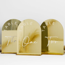 Gold Mirror Arched Wedding Table Numbers with Stands 1-10 5x7 Inch Acrylic Arch Sign with Holder Table Number 1-10 5""x7"")