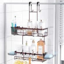 Aitatty Over the Door Shower Caddy Hanging: Black Rustproof Dowch Organizer Over the Door - Inget borrning av badrumsstativ fr inre dusch