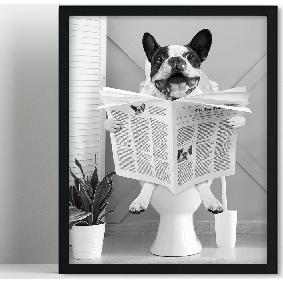 Biufo Wandkunst Dier Lezende Krant Ingelijst Canvas Foto Kunstwerk Hond Poster Decor Voor Badkamer Woonkamer 11X14-image