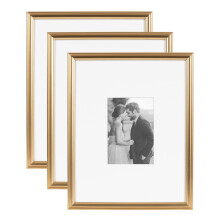 Kate and Laurel Adlynn Rectangle Picture Frame Set of 3  11 x 14 matted to 5 x 7  Gold  Modern Glam Three-Piece Frame Set for Gallery Wall F