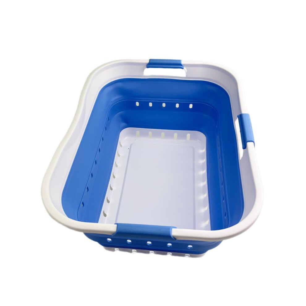 Sammart 42L (11 Gallon) Collapsible Plastic Laundry Basket - Foldable Pop Up Storage Container/Organizer - Space Saving Hamper/Basket (1, White/Little Boy Blue)-image