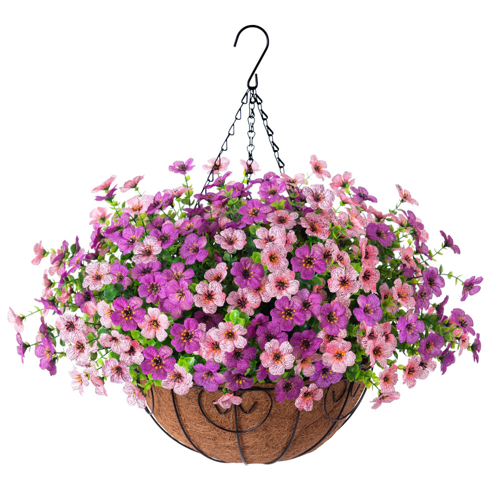 florisso Artificial Fake Hanging Flowers Plants Basket for Summer Outdoor Outside Decoration Faux Silk Colorful Daisy in Plante