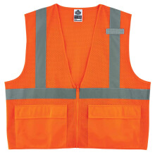 Ergodyne  21115 GloWear 8220Z ANSI Warnweste mit hoher Sichtbarkeit, orange, reflektierende Sicherheitsweste, Reiverschluss, Gre L/XL, mit Reive