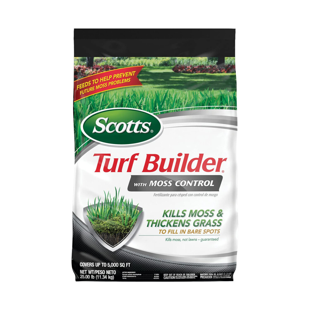 Scotts Turf Builder with Moss Control Moss Killer and Lawn Fertilizer Covers Up to 5 000 sq ft 25 lbs