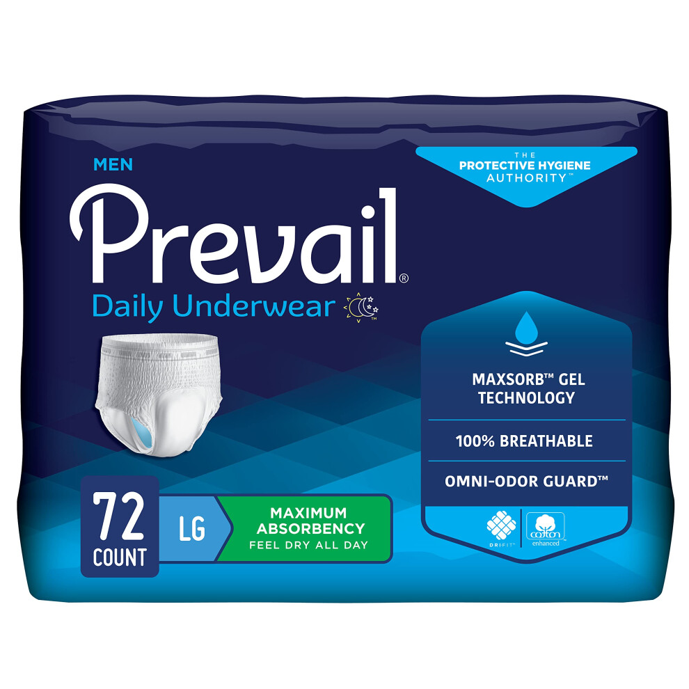 Prevalecer Prevail Proven | Large Pull-Up | Men's Incontinence Protective Underwear | Maximum Absorbency |18 Count (Pack Of 4)