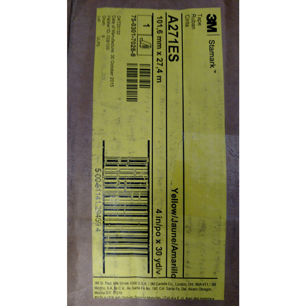 3M Stamark Pavement Marking Tape A271ES  Yellow  4 in x 30 yd  1Roll/C