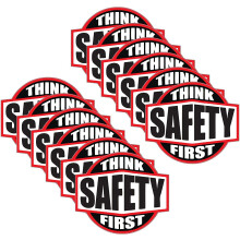 StickerDad (12 Stck) Think Safety First Hard Hat Sticker V2 Aufkleber fr Schutzhelme  Gre: 5,1 cm, Farbe: Rot/Schwarz/Wei  Schutzhelme, Fenste