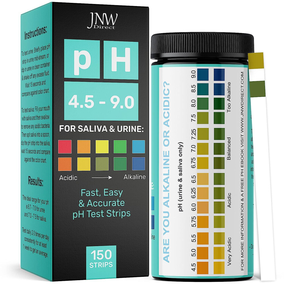 Jnw Direct Ph Test Strips For Urine And Saliva - 150 Litmus Paper Ph Test Strips