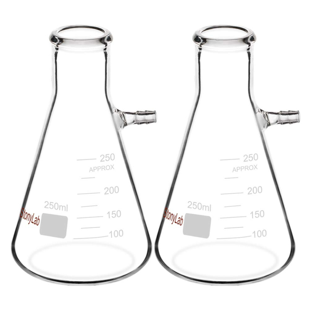 Stonylab 2 Confezioni Fiaschetta Filtrante In Vetro Borosilicato Da 250Ml, Glass Filtering Flask, Collo A Bullone Con Tubazione - 250 Ml-image