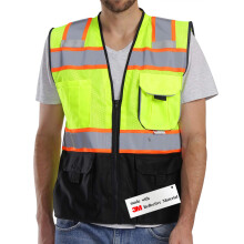Dibsikkerhed vest reflekterende med lommer og lynl?s h?j synlighedsnet Ansi klasse 2 lavet med 3 m reflekterende tape gul og sort stor