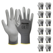 Sicherheits-Arbeitshandschuhe, PU-beschichtet, 12 Paar, grauer nahtloser Strickhandschuh mit Polyurethan-Beschichtung, glatter Griff auf Handflche u