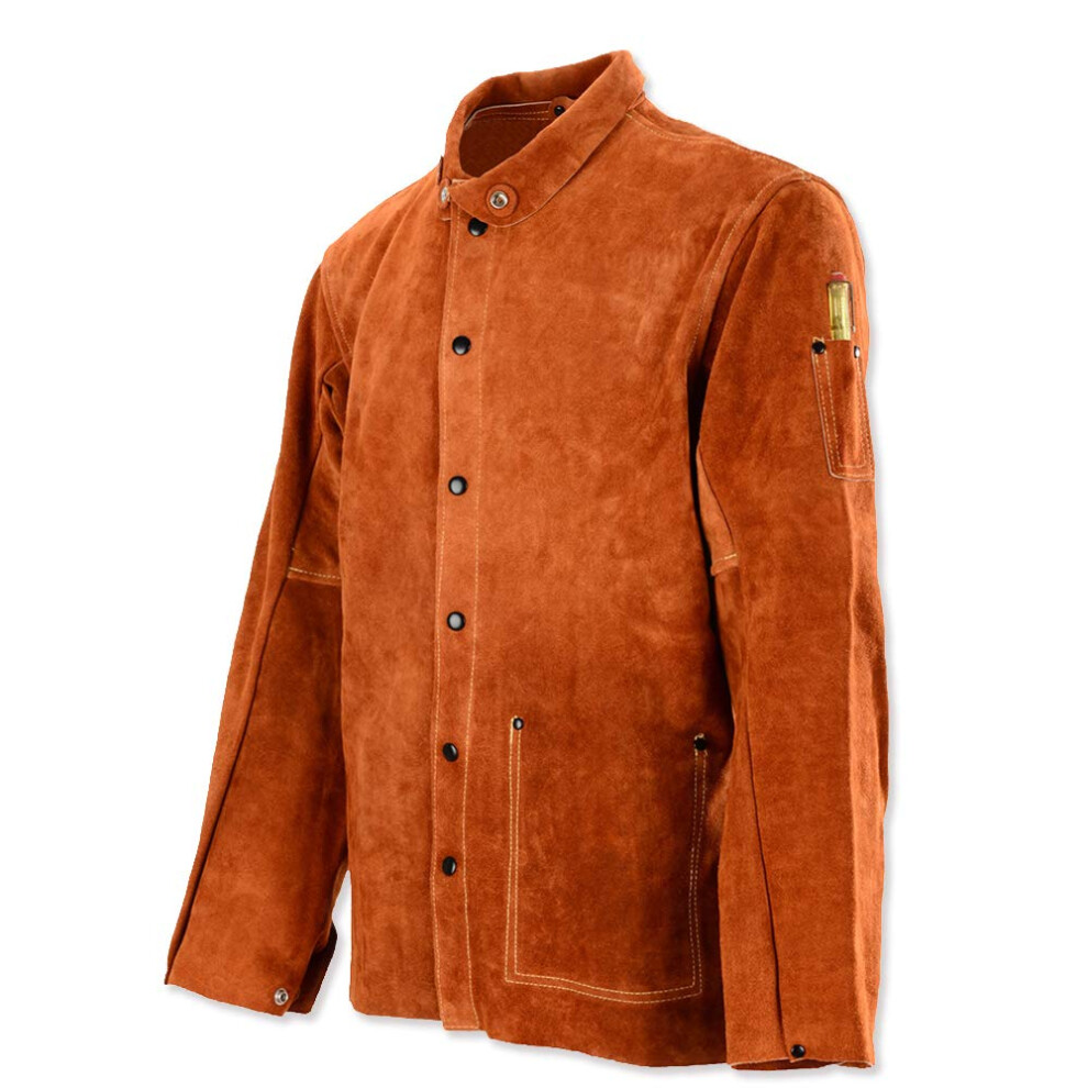 Veste de travail de soudage en cuir QeeLink r   sistante aux flammes et r   sistante en cro   te de cuir