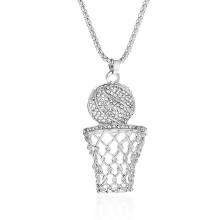 YOOESTORES82 Basketball Chain Necklace Basketball Necklace 14k Gold Basketball Pendant Necklace Hiphop Rhinestone Basketball Hoop Sports Necklace (Sil