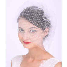 Aimimier Bridal Veil med Crystal Pearl Comb White Double Layer Birdcage Veil til bryllup (hvid)