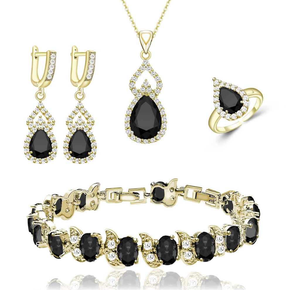 Parure de bijoux plaqu   e or jaune 18 carats LMXXVJ avec collier en pierre noire en forme de larme