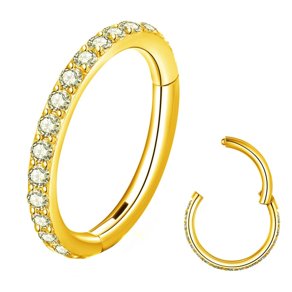 BLESSMYLOVE Clear CZ Gold 16G 10mm Nose Rings Hoop 316L Surgical Steel
