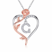 Necklace Gifts for Women 925 Sterling Silver Dainty Rose Love Heart Initial G Letter Pendant Necklace Jewelry Mothers Day Valentines Christ