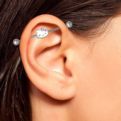 Κοσμήματα Piercing Hello Kitty 14g Ανοξείδωτο Χάλυβα Kawaii Μπαρμπέλ Σκουλαρίκι 1