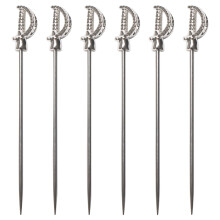 Cork Pops rustfrit st?l 4 tommer rapier sv?rdcocktailplukker s?t p? 6