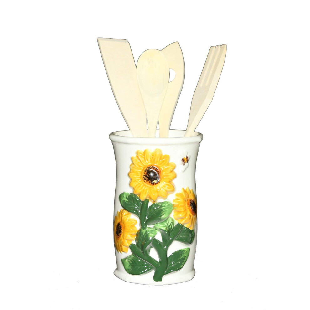 ACK Utensil Holder with Tool (3-D Sunflower)  Utensil Crock  Modern Ki-image-OPC-PFPPF52-NEW