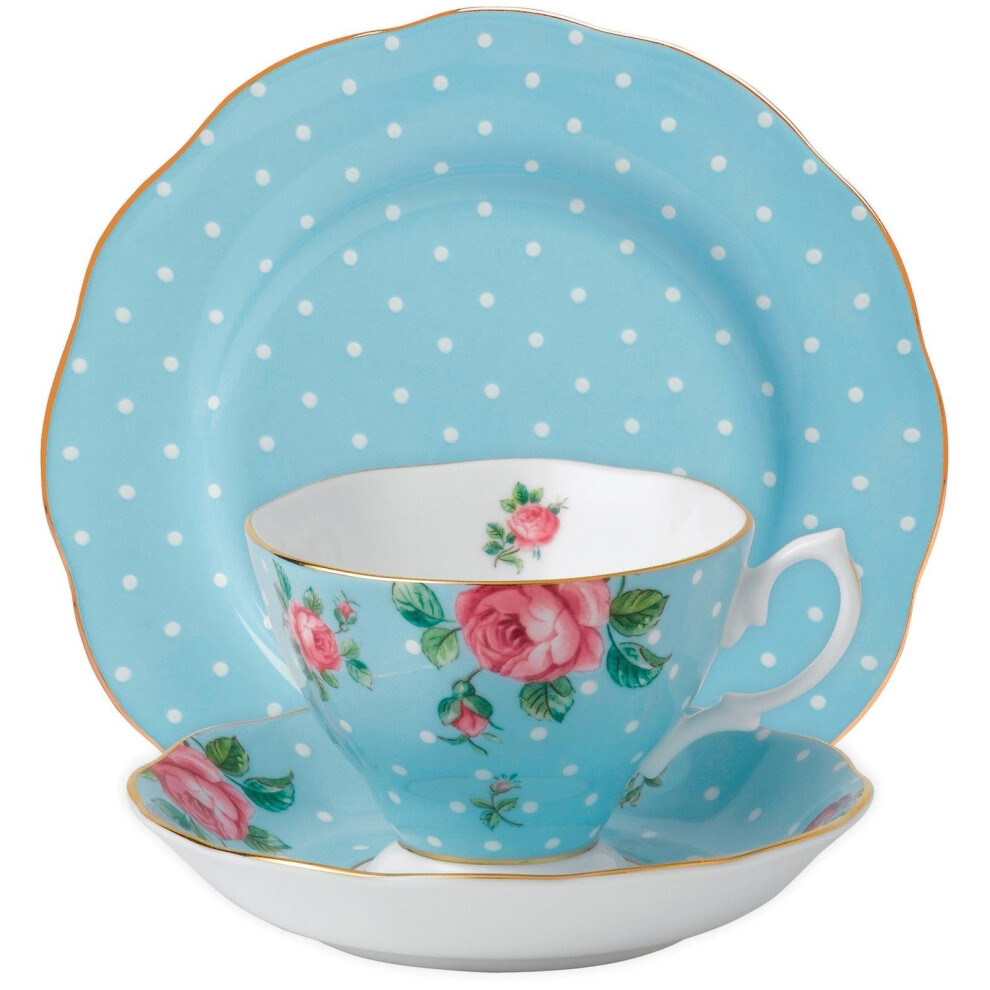 Royal Albert Polka Blue 3-Piece Set (Teacup  Saucer & Plate 8"")