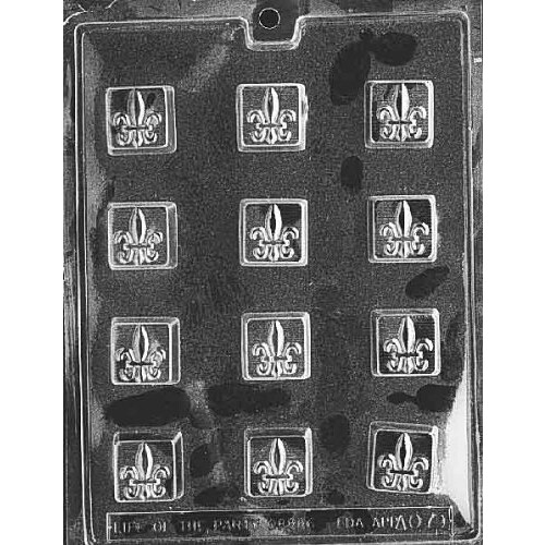 AO079 Fleur de Lis Square Chocolate Candy Mold - 3 Count