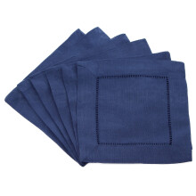 CleverDelights Navy Hemstitch 6"""" koktejlov obr sky - 12 ks - 55/45 lanovo-bavlnen zmes