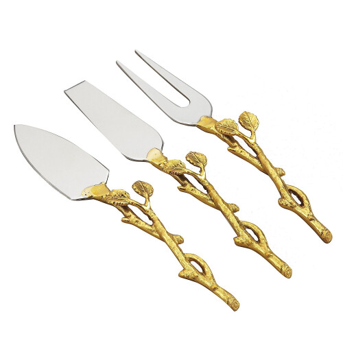 Σετ Μαχαιριών Τυριού Golden Vine Elegance, 7.5", Ασημί/Χρυσό