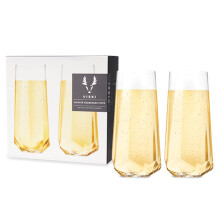 Set di 2 calici da champagne in cristallo sfaccettato Viski Raye - Set regalo di calici da champagne senza stelo moderni in vetro trasparente di