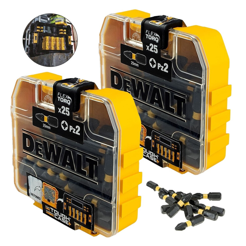 2x Dewalt 25Pc PZ2 Impact Extreme Torsion Screwdriver Bit Set FLEXTORQ Case