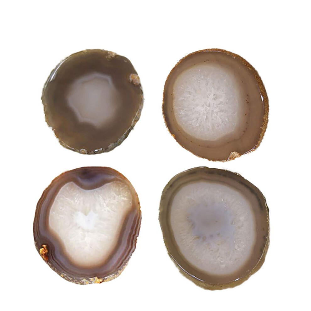 Sous-verre en agate naturelle tranchée JIC Gem avec pare-chocs en caoutchouc, lot de 4 (3-3.