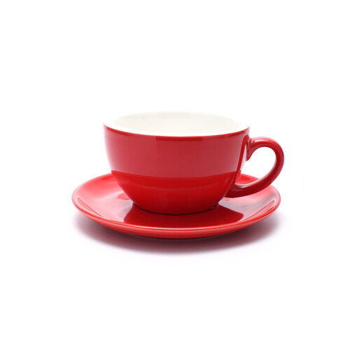 Coffeezone Χειροκίνητο Φλυτζάνι Καφέ και Πιατάκι, Latte Art Cappuccino (Γυαλιστερό Κόκκινο, 8.5 oz)