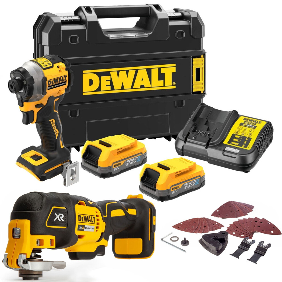 Dewalt DCF850E2T 18v XR Brushless Powerstack Impact Driver + DCS355N Multi Tool