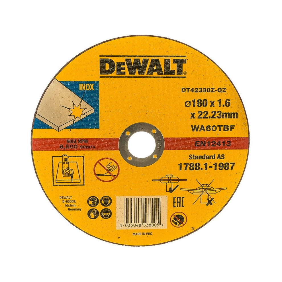 Dewalt 180mm 7" 1.6mm Thin INOX Metal Cutting Disc 22.2mm Bore Flat Disc DCG440N