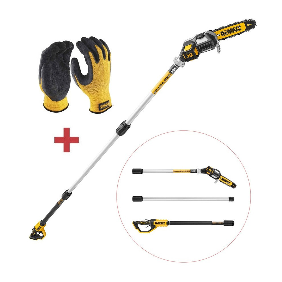 Dewalt DCMPS567N 18v XR Brushless Pole Saw Chainsaw Pruner Split Shaft + Gloves
