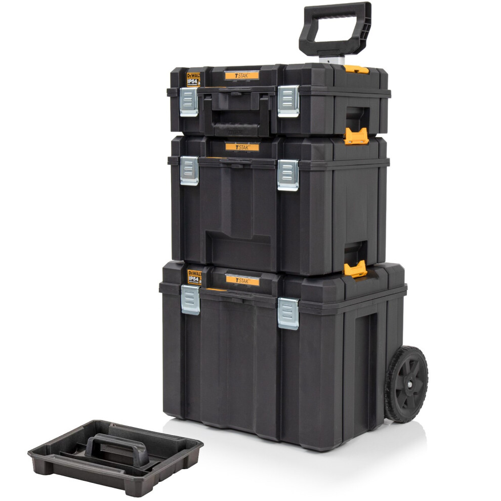 Dewalt TStak 2.0 3 PC Tower Tool Storage Boxes Shallow + Deep Box + Trolley Tote