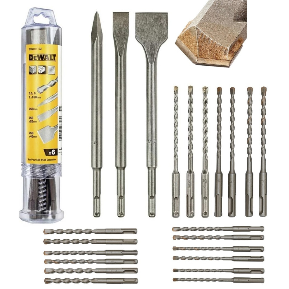 Dewalt 22 Piece SDS+ Flat Chisels Spade + Point + Carbide Drill Bit Set SDS PLUS