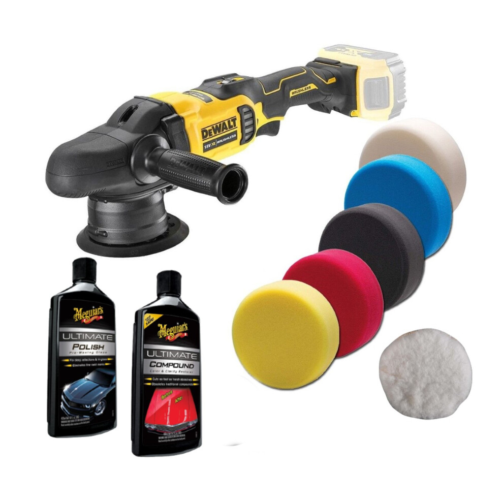 Dewalt DCM848N 18v Brushless Dual Action Polisher 125mm Pads + Meguiars Car Care