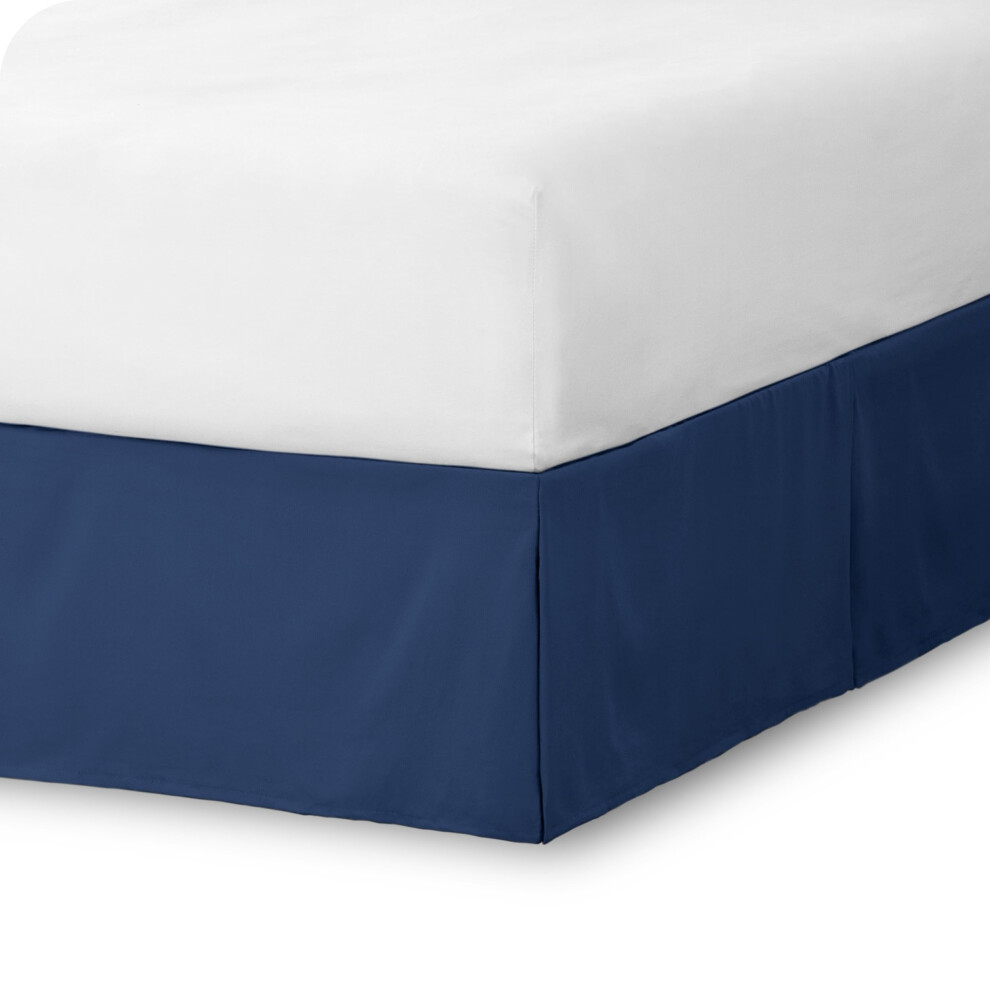 Jupe de lit King Bare Home 15 pouces Jupe de lit sur mesure à ajustement facile pour lits King, plis d'angle centraux, King, bleu foncé