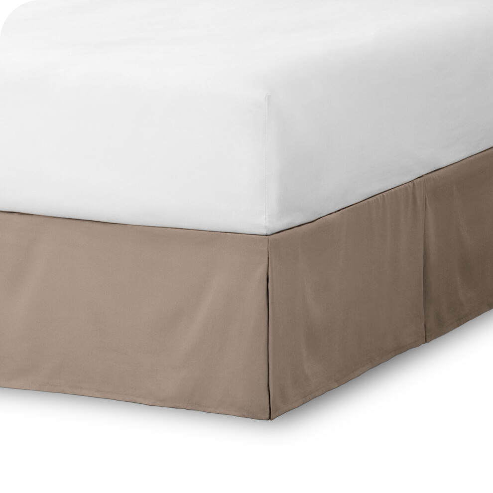 Jupe de lit complète Bare Home de 15 pouces, jupe de lit sur mesure facile à installer pour lits complets, plis d'angle centraux, taupe