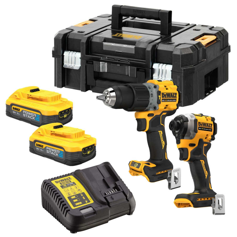 Dewalt Dck2050h2t 18V Xr Brushless Powerstack Combi Hammer Drill + Impact Driver