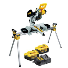 Dewalt DCS365M2 18v Cordless XPS 184mm Mitre Saw, 2 x 4.0ah + DE7023 Leg Stand