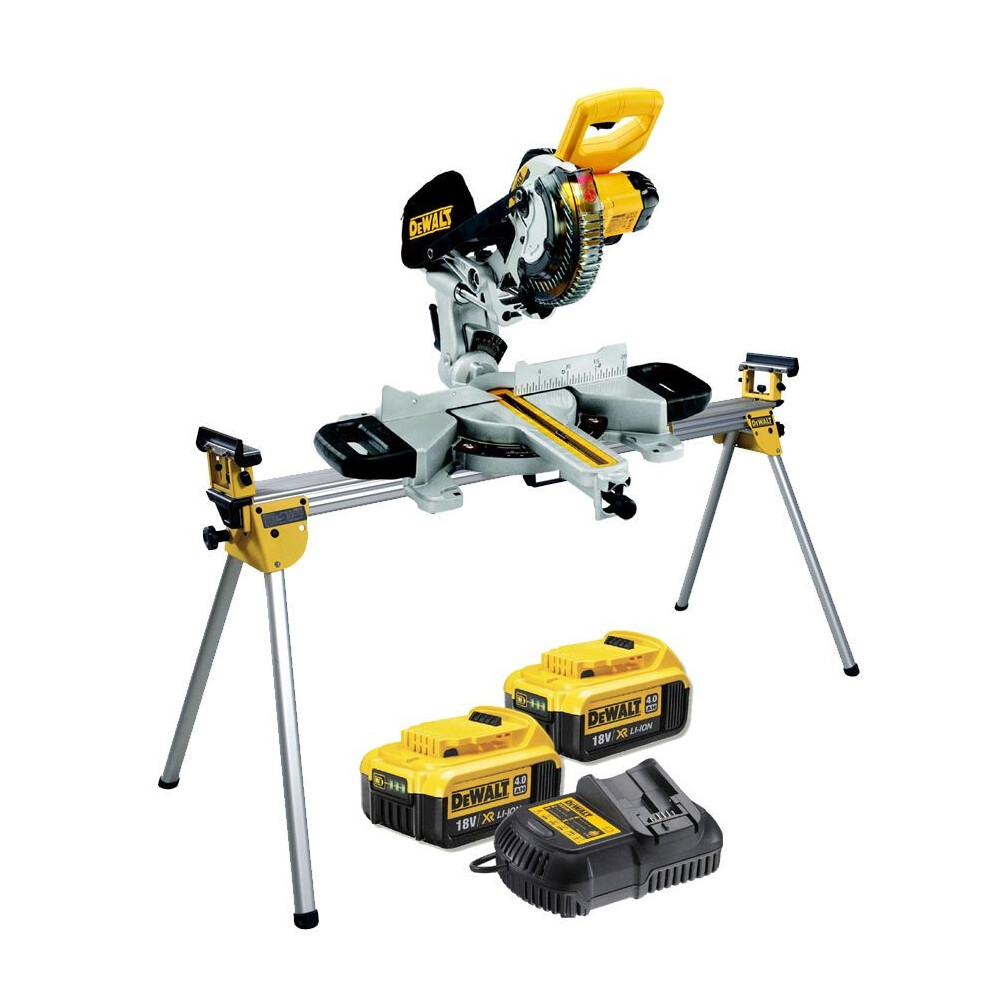 Dewalt DCS365M2 18v Cordless XPS 184mm Mitre Saw, 2 x 4.0ah + DE7023 Leg Stand