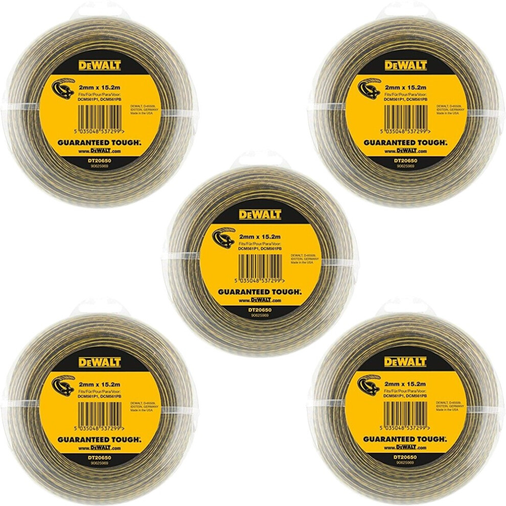 5x Dewalt DT20650-QZ Line Trimmer Wire 2mm 15.2m Dewalt DCM561 DCM561P1 DCM561PB