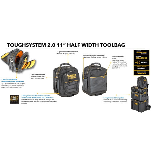 DeWalt Dewalt DWST83524-1 Toughsystem 2 Heavy Duty Tool Bag + Half Width Organiser Case 1